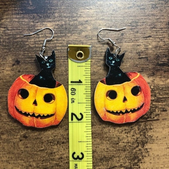 Fall holiday cat in the pumpkin earrings - Picture 2 of 4
